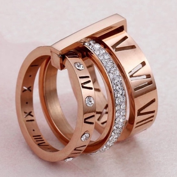 Crystal Roman Trinity Band Ring ROSE GOLD